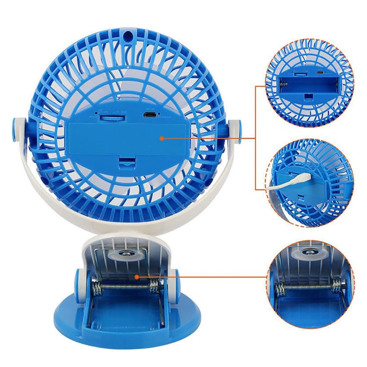 Ventilador recargable con pinza